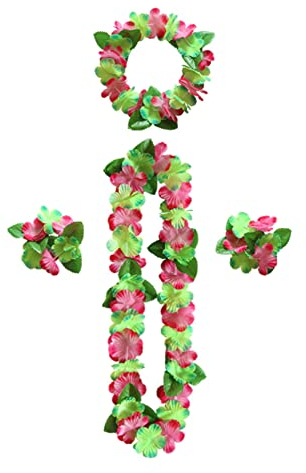 duoyif Blumenketten Hawaii Kette Blumen Deko, Hawaiianische Haarschmuck Tropische Strandgirlande, Hawaiianisches Blumenketten für Ostern Hawaii Partys Karneval Oktoberfest Weihnachten (Rosa Grün)