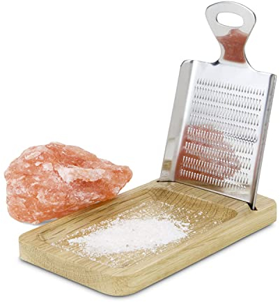 ROMINOX Geschenkartikel Gewürzreibe // Aroma, exklusive Edelstahlreibe mit Ständer aus Eichenholz, integrierte Ablage, ideal zum Reiben von Salzsteinen, Ingwer, Kurkuma, Knoblauch, ca. 12.5 x 8 x 2 cm