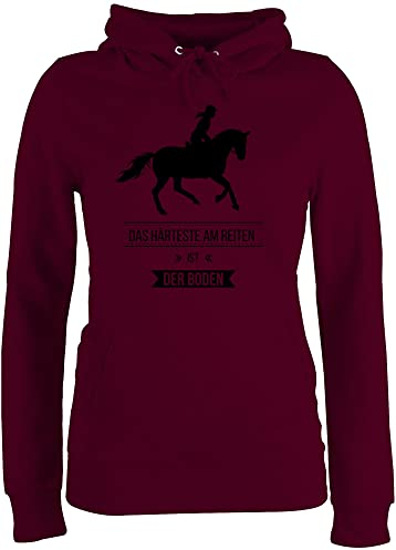 Pullover Damen Hoodie Frauen - Pferde - Das Härteste am Reiten ist der Boden - S - Burgundrot - Reitlehrerin Kapuzenpullover reitbekleidung mädchen reithoodies Pferd reittshirts pullis