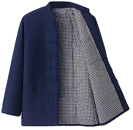 Rubruan Veste matelassée chinoise pour hommes - Veste en coton chaude et rembourrée - Uniforme Tai Chi - Style Tang - Veste d’hiver pour loisirs et maison pour hommes, bleu foncé, L