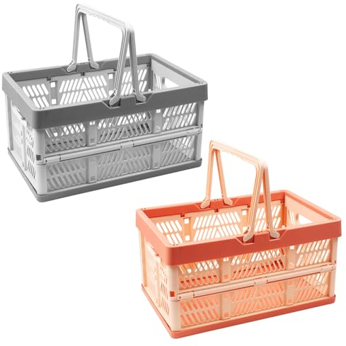 Klappkiste Stapelbar 2 Stück, Klappbox mit Henkel,19L zusammenklappbarer Einkaufskorb Plastik Klappkisten mit Griff,Faltbar Plastik Lagerkisten,Plastikkorb,Aufbewahrungsbox, Klappboxen,38 × 20 × 25cm