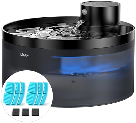 Katzenbrunnen Kabellos mit 6 Kohlefilters + 3 Schwämmes - 3.2 L Batteriebetrieb Trinkbrunnen für Katze - Katzenbrunnen für Katzen mit Bewegungsmelder - 4200mAh Akkukapazität - Leiser Betrieb