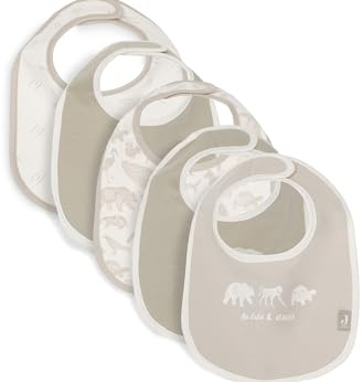 Jollein Lot de 5 bavoirs imperméables pour bébé - Motif animaux - Avec fermeture Velcro