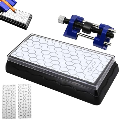 Ensemble de pierres à aiguiser diamant avec grain 400/1000, kit d'affûtage au burin avec guide d'affûtage au burin, avec base de boîte, ensemble de pierres à aiguiser diamant de qualité, plaque fine