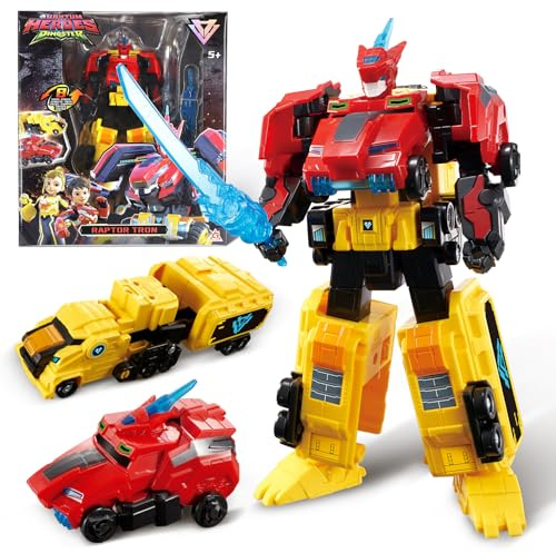 QUANTUM HEROES DINOSTER Robot Transforming 2 en 1 Raptor Tron, 7,48 Pouces, Jouets Transformable pour Enfants, Jouets Transforming Chariot et Robot pour garçons et Filles de 5 6 7 8 9 10 Ans