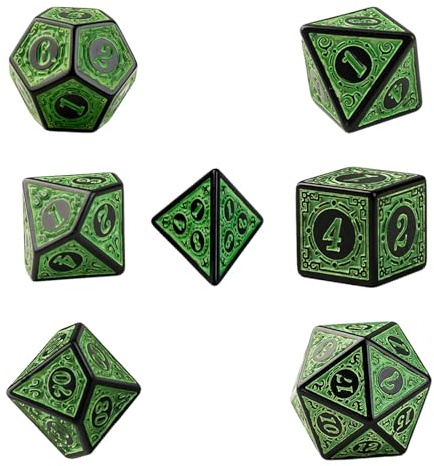 Novstuf 7 Pièces Dés Polyédriques - Jeu de Role et Dragons D&D Dice Polyédrique Réutilisable - D4 D6 D8 D10 D12 D20 (Vert)