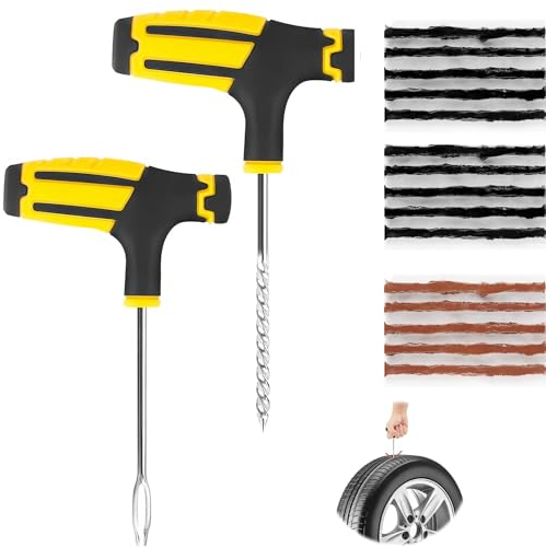 DHWEKU 17 Stück Reifenreparatur Set, Autoreifen Reparaturset, Flickzeug Reifendichtmittel, Mit 15pcs Vulkanisierende Streifen, Reifenreparatur Stopfen, 2pcs T-Schlüssel, Für Auto Motorrad Fahrrad