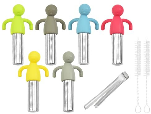 Anlising Infuseur de Thé Silicone Acier Inoxydable, 6PCS Humanoïde Filtre à Thé, Envoyer Brosses à Paille + Pince à Glacon, Créatif Filtre à Thé, Passoires à Thé Humanoïdes, pour Thé en Vrac, Épices