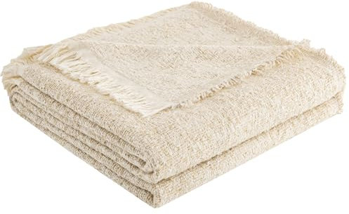 ACUSHLA Cotton Blanket,Cuddly Blanket, Microfiber, Soft, Cozy, Fluffy and Breathable Bedspread, Blanket for Sofa, Bed, Picnic, Travel,155 * 200 CM(Cream Color)