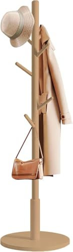 edihome, Perchero de Pie, de Madera, Ajustable, con 8 Ganchos, 172 x 38 x 38 cm, Colgador Ropa, para Entrada, Pasillo, Dormitorio o Recibidor (Madera)