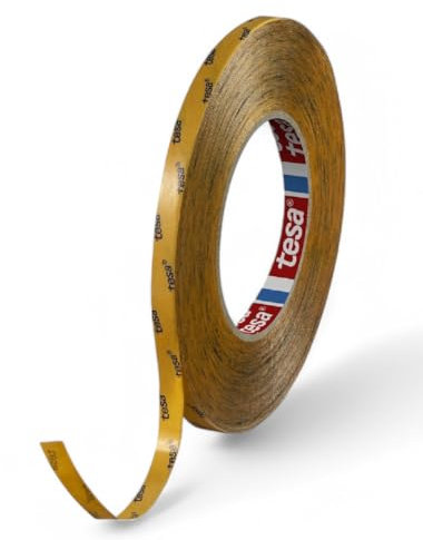 Ruban adhésif puissant double face Tesa 51966 en PET: Forte adhérence, tenue sur les surfaces difficiles. Épaisseur 0,2 mm, résistant jusqu'à 130 °C, avec résistance UV - (9 mm)