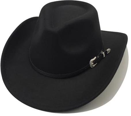 Cowboyhut Damen Herren Westernhut Fedora Hut Breiter Krempe mit Lederband (Schwarz 1#)