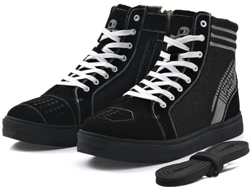 IRON JIA'S Scarpe Moto Uomo，Stivali Moto Casual da Strada Traspiranti e Antiscivolo con Cerniera Laterale, Supporto per la Caviglia e Pattini di Cambio 44