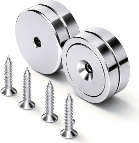 Neosmuk Magneter med hål, 70 kg silver, extra starka neodym-magnetskruvar, runda magneter, starka ringmagneter för att skruva, magnet med gänga för väggen, 4-pack