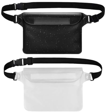 2 Pezzi Marsupi Impermeabili per Telefono, Marsupio Impermeabile Mare, con Cintura Regolabile, Touch-Screen Compatibile, per Spiaggia e Sport Acquatici, 23x17cm