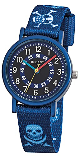Regent Kinder-Armbanduhr Elegant Analog Textil-Armband blau Quarz-Uhr Ziffernblatt blau URF951