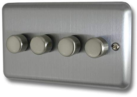 Varilight Brushed Steel, LED Dimmer Switch - V-Pro Series, 4 Gang (Double), 1 or 2 Way, 250 Watt (Trailing Edge)