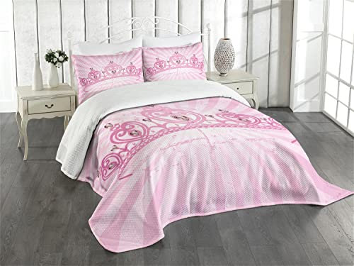 ABAKUHAUS Mädchen Tagesdecke Set, Pink Princess, Set mit Kissenbezügen Waschbar, für Doppelbetten 220 x 220 cm, Rosa