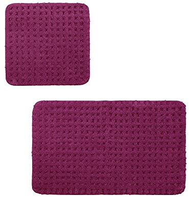 PANA Flauschiges Badvorleger Set • Microfaser Microfaser Badematte • Flauschiger und Rutschfester Badvorleger • 2er Set: 45 x 45 cm ohne WC Ausschnitt + 50 x 80 cm • Farbe: Beere