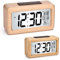SZELAM Digitaler Wecker Holz LED Digitale Wecker Uhr, Digitalwecker Mit Lichtsteuerungssensorfunktion und Snooze, Datum, Temperatur, 12/24 Hr, Tischuhr für Schlafzimmer, Büro Wohnzimmer- Bambus Braun