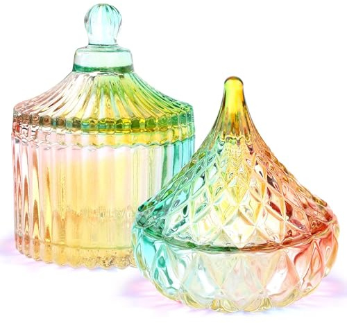 TOROKOM 2Pcs Monomer Dappen Plat Verre Bonbons Plats avec couvercles Coloré Petit Ongle Coupe Pots Damping Dapping Plat pour Acrylique Ongles Poudre Liquide Bougie Conteneurs