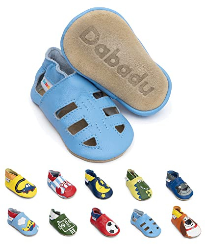 Dabadu Scarpe Bebè in Pelle con Suola Morbida - Calzature Bambino - Babbucce Neonato - Scarpine Primi Passi (Sandalo Blu, 18_months)