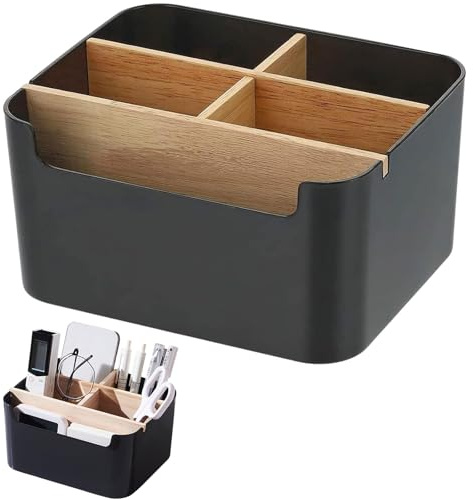 Bambus Tisch Organizer Desktop, 5 Fächer Holz Desktop Stift, Schreibtisch Organizer, Aufbewahrungsbox, Holz Desktop Fernbedienungshalter, Desktop Organizer für Kosmetika, Stifte, Kleine GegenstäNde