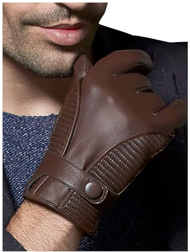 GSG SINCE 1998 Men’s Sheepskin Leather Gloves Chrome-Free Touchscreen Winter Driving Gloves with Cashmere Lining Chestnut Brown Medium
