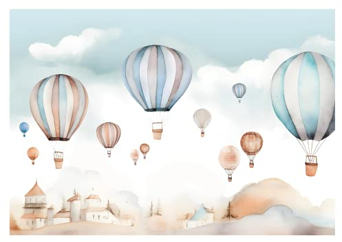 WallArena - Vlies Fototapete Kinderzimmer 368x254 cm Luftballons Wolken Himmel Pastell - Fototapeten Tapeten für Kinder Kindertapete Kinderzimmertapete - Vliestapete Wandtapete Tapete 3D Effekt