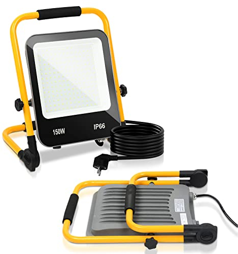 Cecaylie Foco de Trabajo LED 150W, 13000LM Reflector Con Giratorio 360º, 2x 6000K Blanco Frío Luz de Trabajo, Cable 3M y Enchufe, IP66, Para Taller, Obra, Garaje