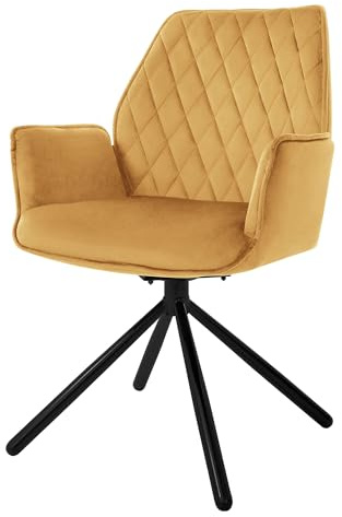 ML-Design Chaise de Salle à Manger Jaune Moutarde, en Velours, Pivotante, avec Accoudoirs et Dossier, Assise Rembourrée, Pieds Métalliques, Fauteuil Moderne, Ergonomique, Chaise Cuisine, Lounge, Salon