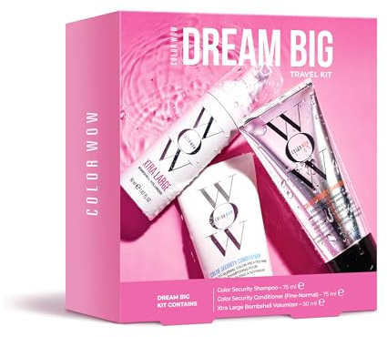 COLOR WOW Dream Big Travel Kit – Volumising Essentials for Fine, Flat Hair | Includes Mini Shampoo, Conditioner + Xtra Large Foam | Instant Volume + Lift, Weightless Feel, Bombshell Results