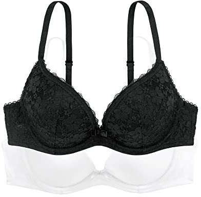 Dorina Damen Super Push Up BH mit Bügeln, Plunge T-Shirt BH, 2er Pack, SONIA-2PP, Schwarz/Weiß, 100C