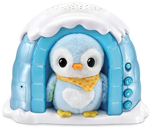 VTech - Veilleuse P’tit Pingouin Nuit Étoilée, Igloo Veilleuse Bébé Musicale, Projection Lumineuse au Plafond, Musique Douce, Bruits Blancs, Doudou Pingouin, Cadeau de Naissance - Contenu en Français