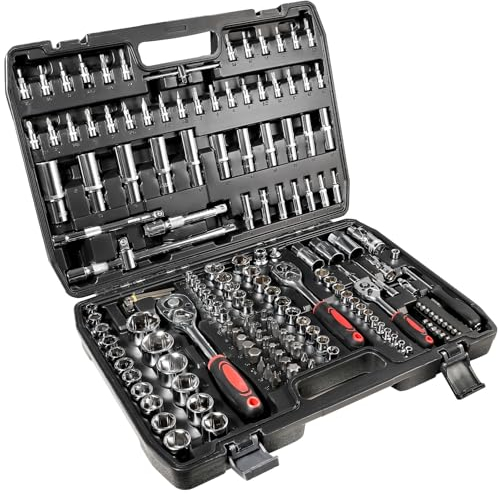 Lifemaison Steckschlüsselsatz,1/4 Zoll,3/8 Zoll und 1/2 Zoll,172-teilig Werkzeug-Set,Werkzeugkoffer,Mit Umschaltknarren,Ratschen,Steckschlüssel und Bitsatz