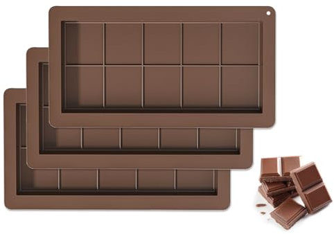 Anlising 3PCS Chocolate Bar Moulds, Deep Chocolate Mould, Silicone Chocolate Mould, Non-Stick Chocolate Moulds, Brown Chocolate Bar Molds, Silicone Moulds Chocolate, for Chocolate, Praline,Candy