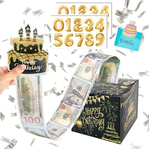 GADITIEK Boîte Cadeau Surprise, Boite Cadeau Anniversaire et Carte, Boîte Surprise pour Cadeaux en Argent, Happy Birthday Surprise Explosion Gift Box (Noir)