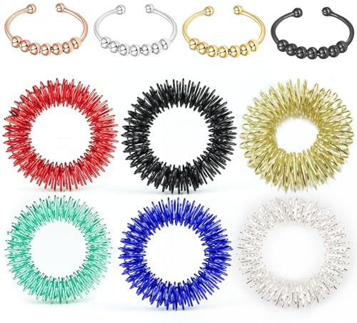 Lot de 10 anneaux anti-stress, anneaux anti-stress, anneaux d'anxiété, anneaux de pression sur batterie pour réduire le stress, améliorer la circulation sanguine et soulager les douleurs articulaires