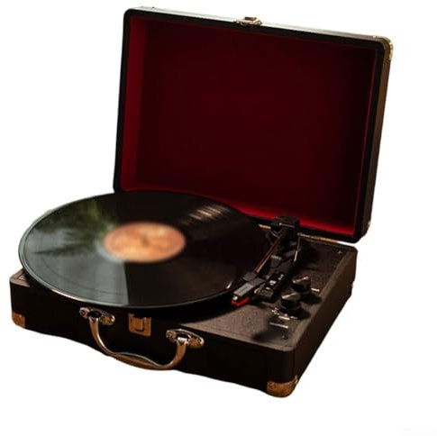 Hasaller Tourne-disque vinyle rétro portable avec haut-parleurs intégrés, phonographe vintage à dents bleues, tourne-disque entraîné par courroie (F)