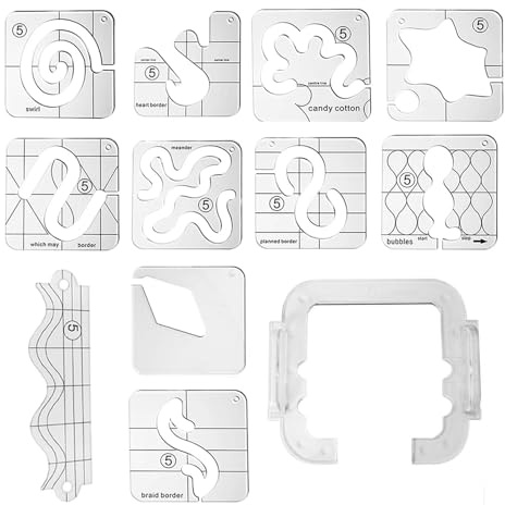 Laroal Juego de 12 Plantillas de Acolchado de Movimiento Libre, Regla acrílica para Patchwork y Costura para máquina de Coser doméstica.