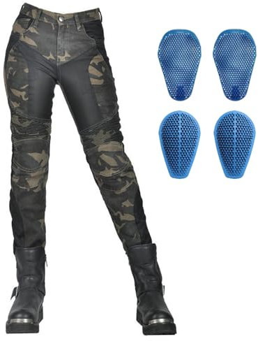 SHAIYOU Pantaloni da Moto da Donna, Pantaloni Corazzati da Motocross, Pantaloni da Motociclista Traspiranti per L'Estate, con 4 Protezioni Staccabili (Verde,S)