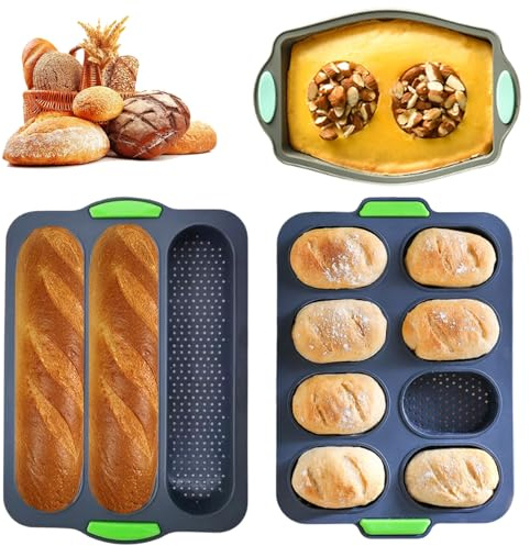 Hoadyush 3 Pezzi Stampo Pane in Cassetta – Antiaderente e Stampo per Pane in Cassetta, Resistente al Calore Baguette per Baguette Pane Integrale Hot Dog – Lavabile in Lavastoviglie e Adatto Microonde