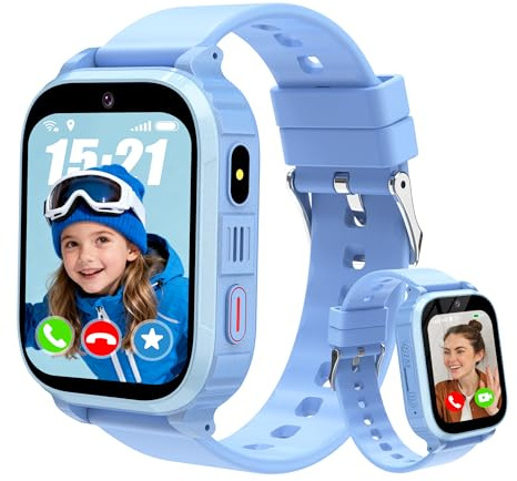 Reloj Inteligente Niño 4G GPS, IP68 Smartwatch Niños con GPS y Llamadas, SOS/Localizador WiFi/Videollamada/Chat/Voz, Modo Clase, Calendario, 7 Juegos, Alarma, Linterna, Regalo Ideal para Niños y Niñas