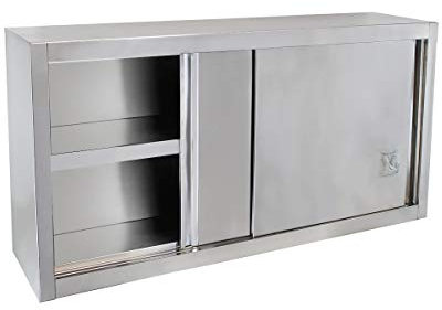 Beeketal 'BWS120' Gastro Küchen Wandhängeschrank aus Edelstahl mit auf Rollen gelagerte Schiebetüren, Hängeschrank mit fest verbautem Einlegeboden - Außenabmessungen (L/B/H): ca. 1200 x 400 x 650 mm