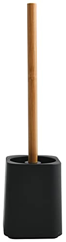 MSV Kamla-Escobilla para Inodoro con Recipiente higiénico, Color Negro Mate, Bambú, única