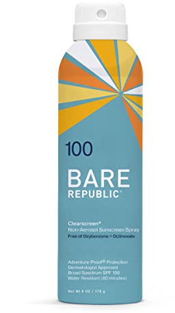 Bare Republic Clearscreen Sunscreen SPF 100 Sunblock Spray, Water Resistant with an Invisible Finish, 6 Fl Oz