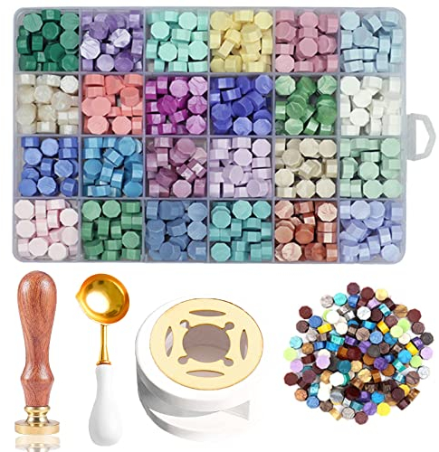 Wachssiegel Stempel Kit Select Zone Wachssiegelwärmer Set Siegelwachs Perlen Set für Basteln von Briefmarken, Geschenkverpackung, Weiße Wachssiegelwärmer