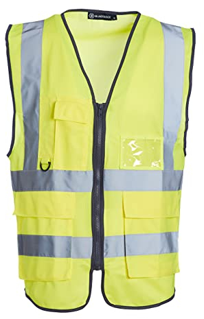 Blackrock Yellow Premium Hi Vis Vest With Pockets, ID Pouch & Key Loop, Mens Womens Reflective High Vis Vests with Pockets & Secure Zip, Safety Vest Security Clothing, Fully EN Certified - Size Medium