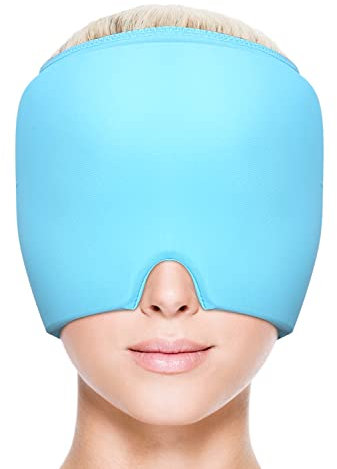 Migräne mütze Kopfschmerzen Headache Relief Cap Kopfschmerzen Entlastungskappe Migräne Kühlpad Migräne Maske cap headache Dehnbare Kühlpads für Kopfschmerzen Migräne Schlafhaube entspannter Kopf Blau