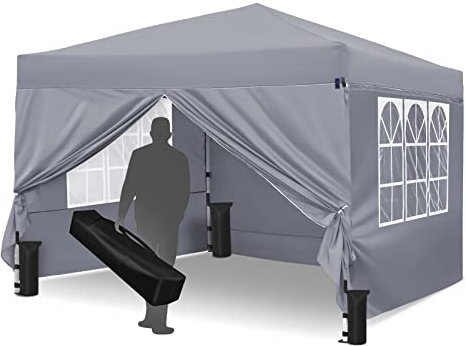 Gazebo, Leadyeah Pop Up Gazebo with Sides 3m x 3m - Heavy Duty Garden Gazebo with Fully Waterproof, 50+UV Protection for Camping and Parties, Grey